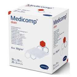Kompresy do drenów i rurek tracheostomijnych z wycięciem Y jałowe Medicomp Drain 7,5 x 7,5 cm 25 x 2 szt. Hartmann 421533