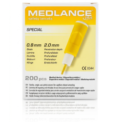 Nakłuwacze bezpieczne lancety automatyczne do nakłucia palca Medlance Plus Special HTL żółte 2,0 mm 200 szt. 7046