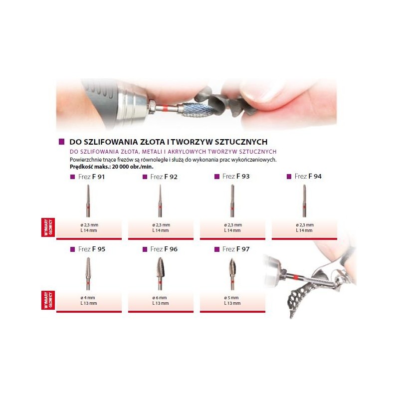FREZ węglik spiek. CZERWONY nacięcia podłużne F91/97 MotylPro