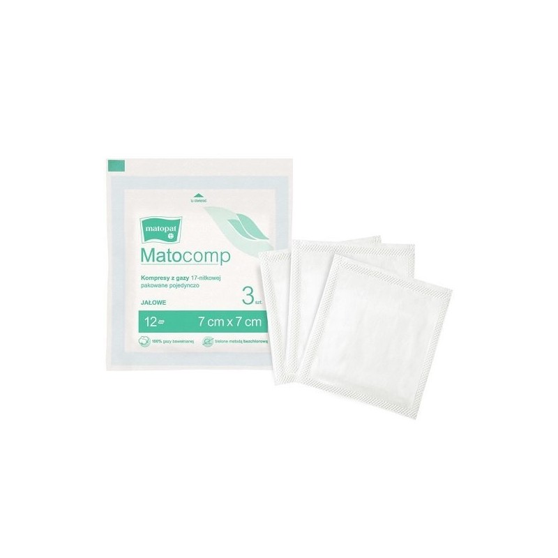 Matocomp kompres z gazy 7,5x7,5cm jałowy 12W 17N a'3szt saszetka Peel Pack