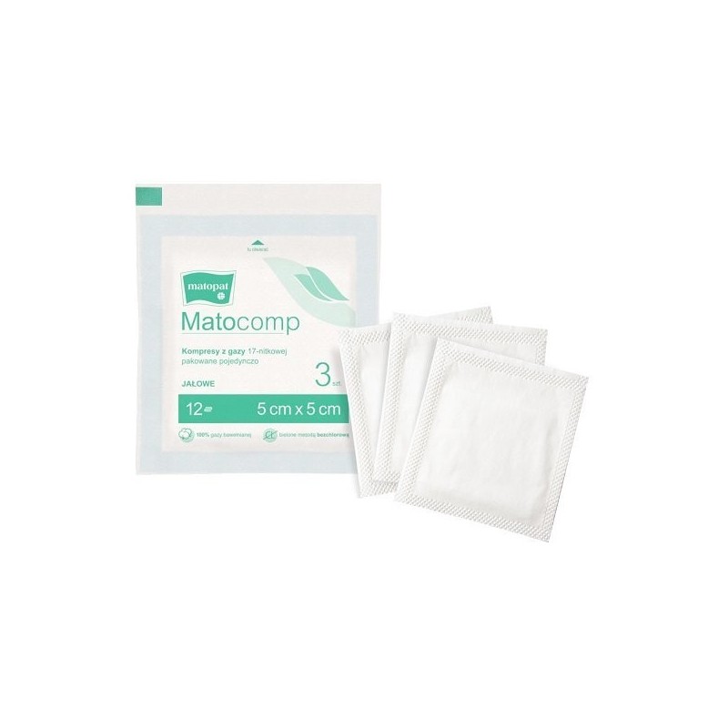 Matocomp kompres z gazy 5x5cm jałowy 12W 17N a'3szt saszetka Peel Pack